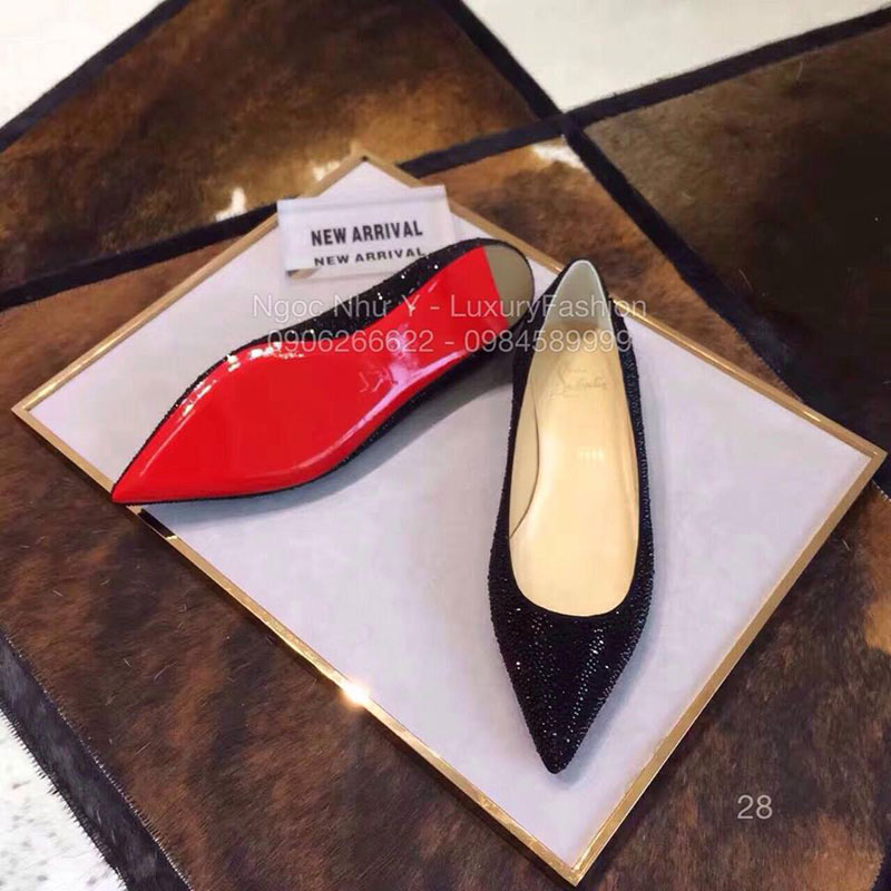 Giày bệt Louboutin đính đá đen