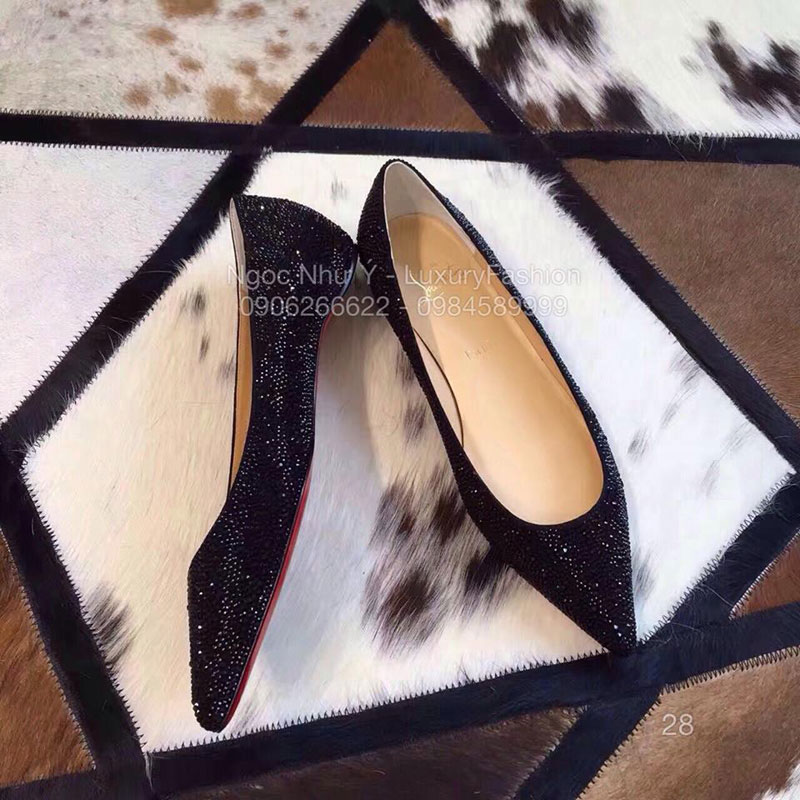 Giày bệt Louboutin đính đá đen