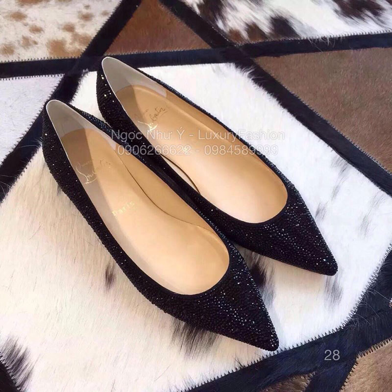 Giày bệt Louboutin đính đá đen