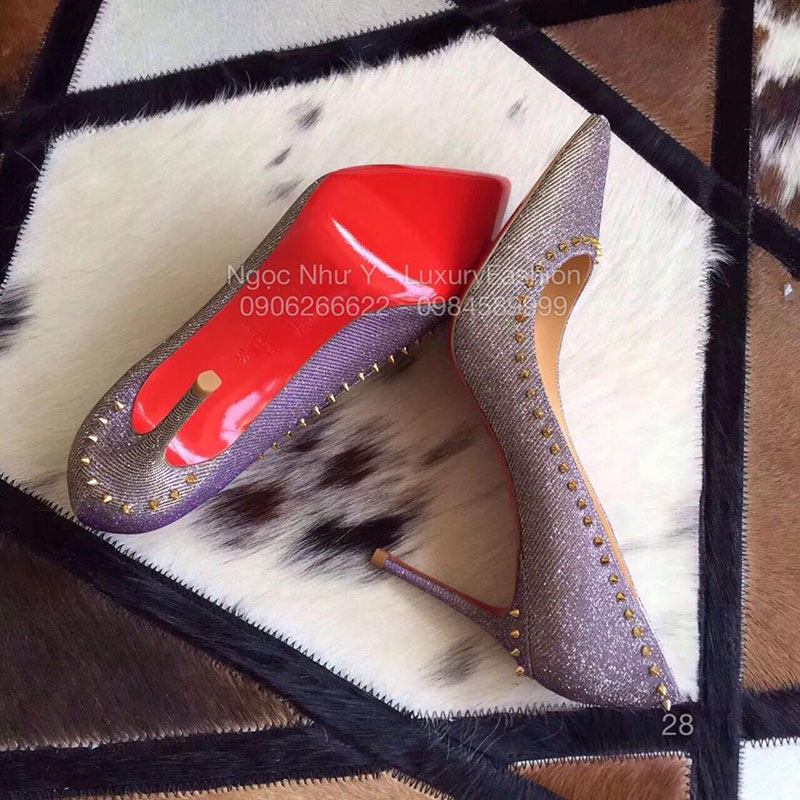 Giày cao gót Louboutin Vải kim tuyến, đinh tán, màu bạc ánh tím