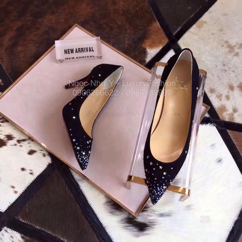 Giày cao gót Louboutin vải nhung đính đá