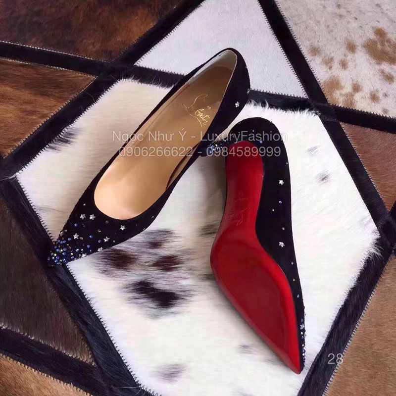 Giày cao gót Louboutin vải nhung đính đá