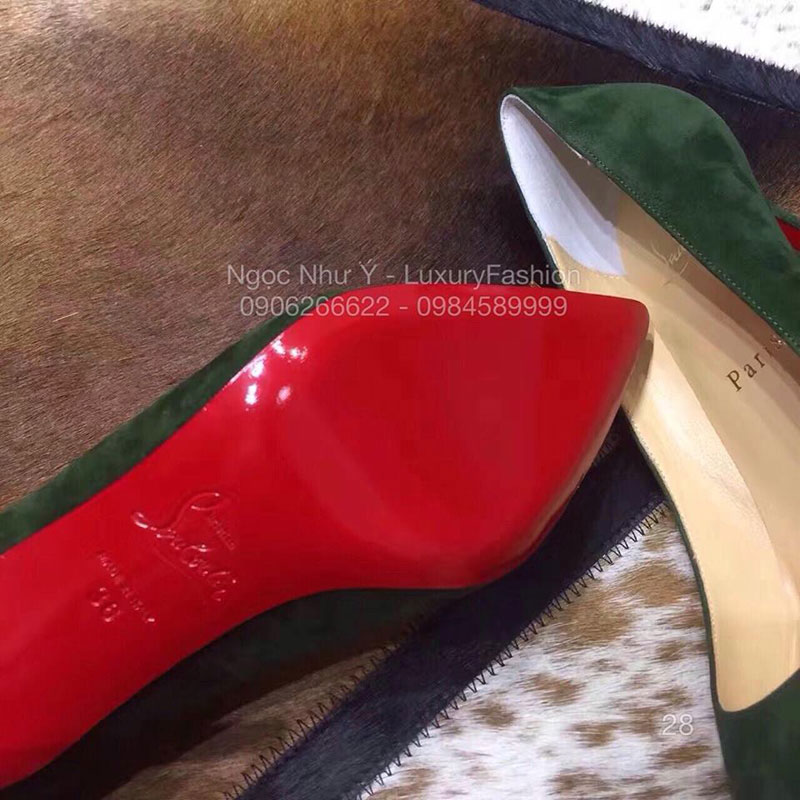 Giày cao gót Louboutin vải nhung xanh, đinh tán