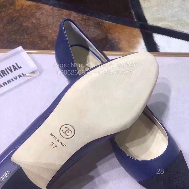 Sandal Chanel cao gót 5 cm, màu xanh cao cấp