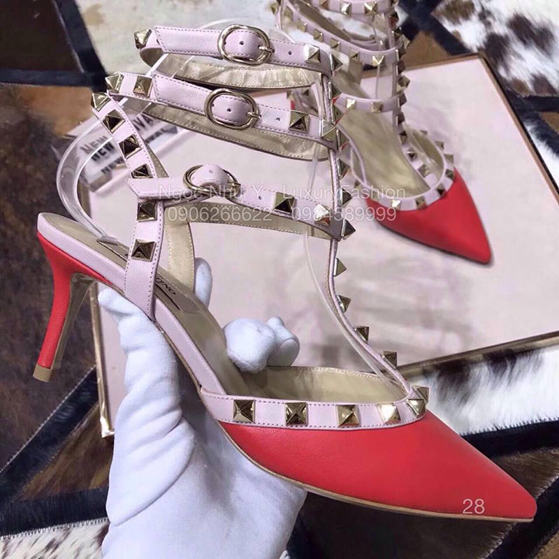 Sandal Valentino cao gót da bóng đỏ đô
