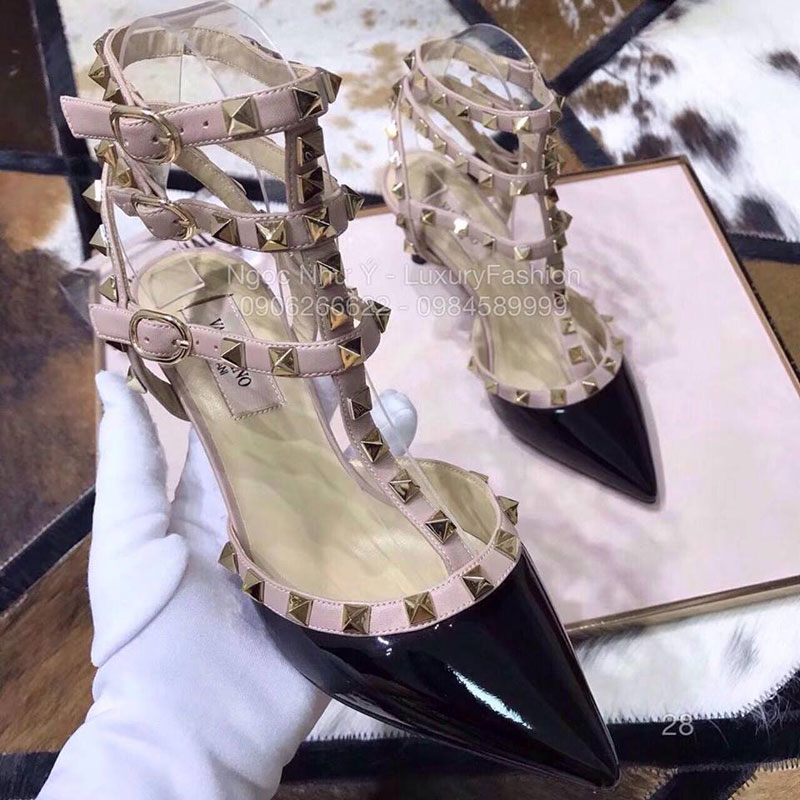Sandal Valentino cao gót da bóng đen