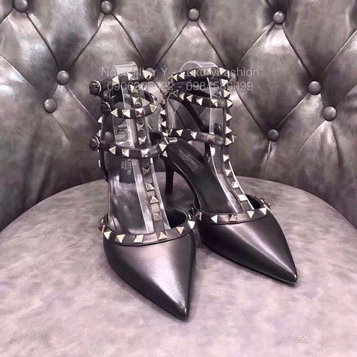 Sandal Valentino cao gót da bóng đen full