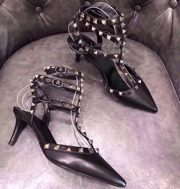 Sandal Valentino cao gót da bóng đen full