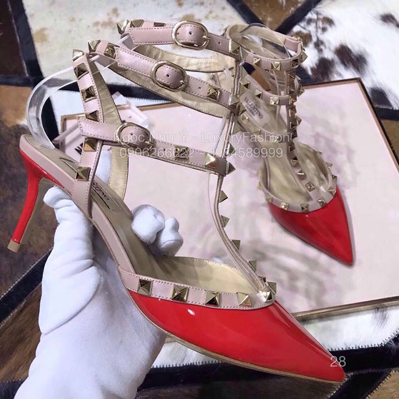 Sandal Valentino cao gót da bóng đỏ