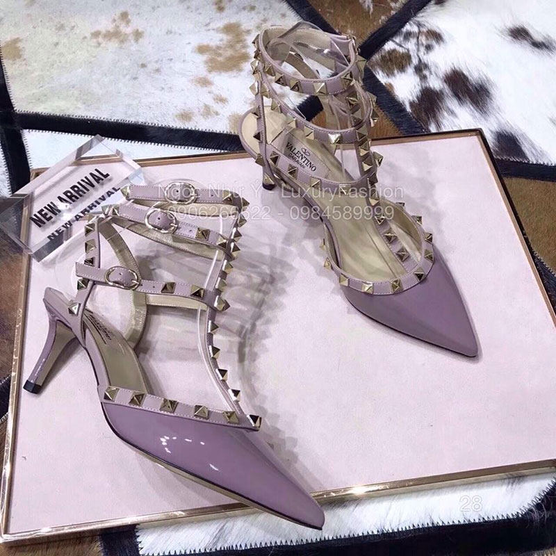 Sandal Valentino cao gót da bóng tím sữa