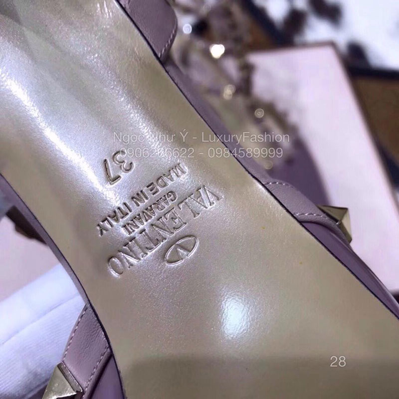 Sandal Valentino cao gót da bóng tím sữa