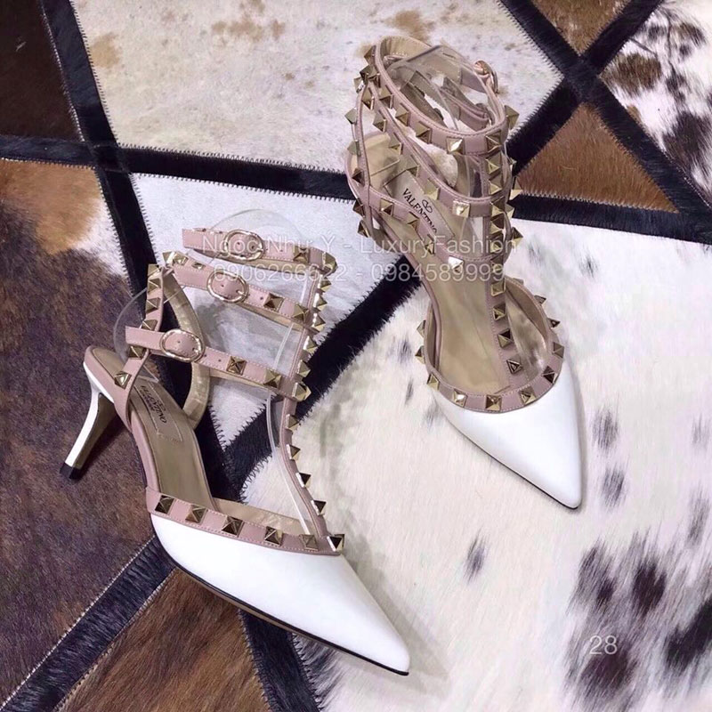Sandal Valentino cao gót da bóng trắng