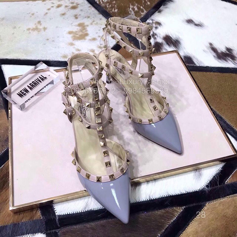 Sandal Valentino cao gót da bóng xanh cô ban đậm