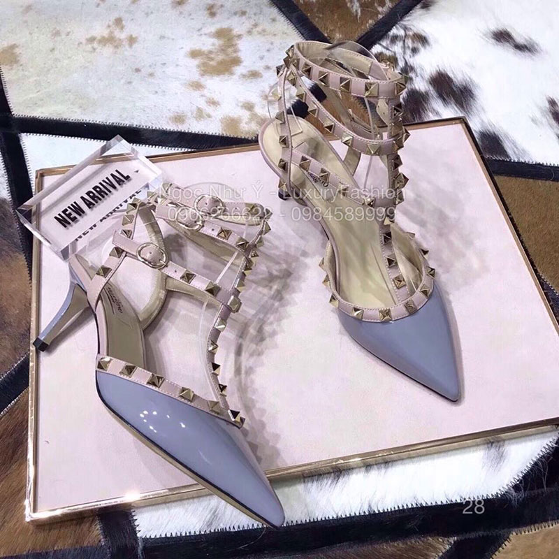 Sandal Valentino cao gót da bóng xanh cô ban đậm