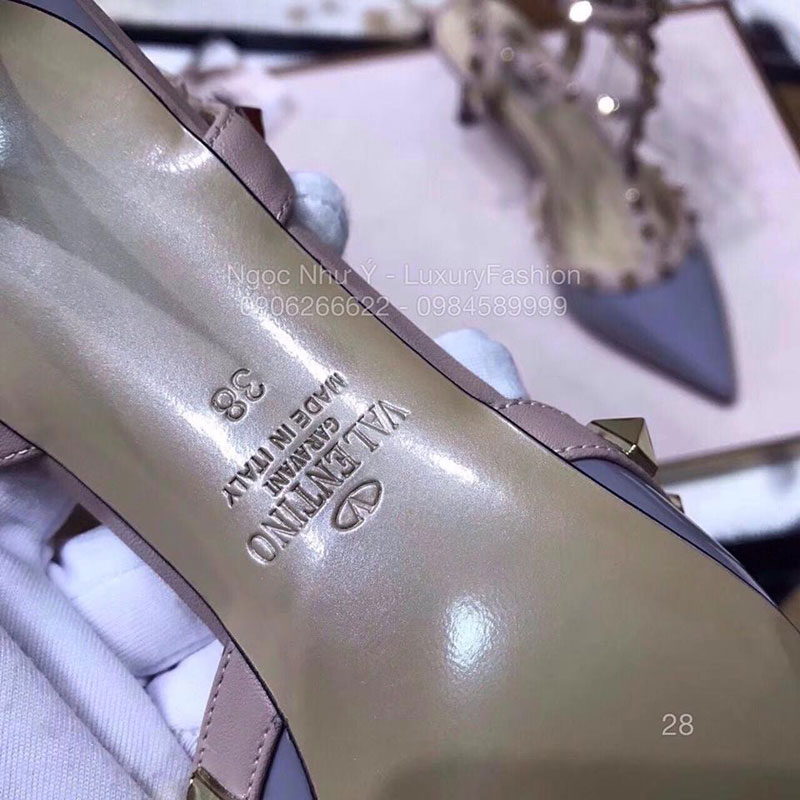 Sandal Valentino cao gót da bóng xanh cô ban đậm