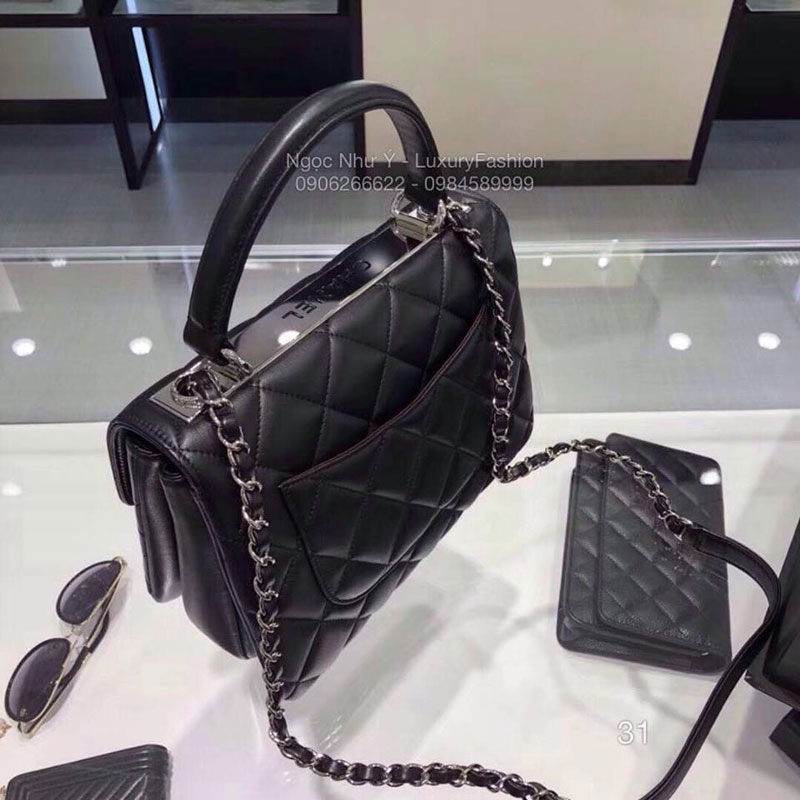 Túi Chanel Trendy màu đen khóa trắng kính thước 25cm