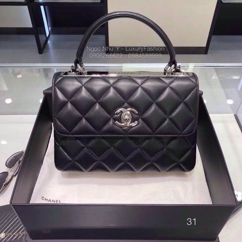 Túi Chanel Trendy màu đen khóa trắng kính thước 25cm