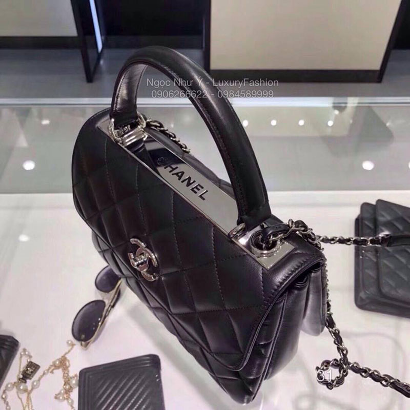 Túi Chanel Trendy màu đen khóa trắng kính thước 25cm