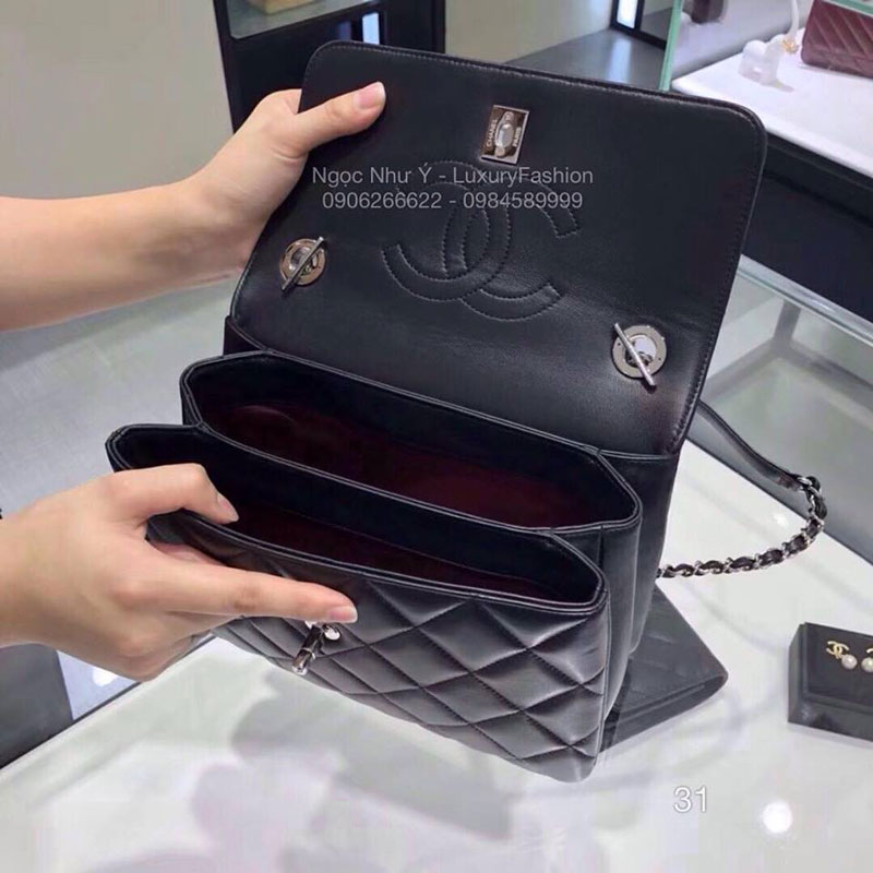 Túi Chanel Trendy màu đen khóa trắng kính thước 25cm