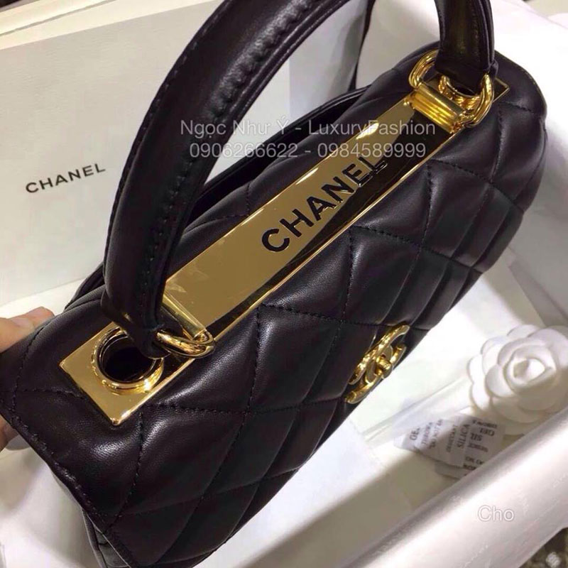 Túi Chanel Trendy màu đen khóa vàng kính thước 25cm