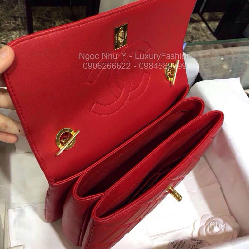 Túi Chanel Trendy màu đỏ khóa vàng kính thước 20cm