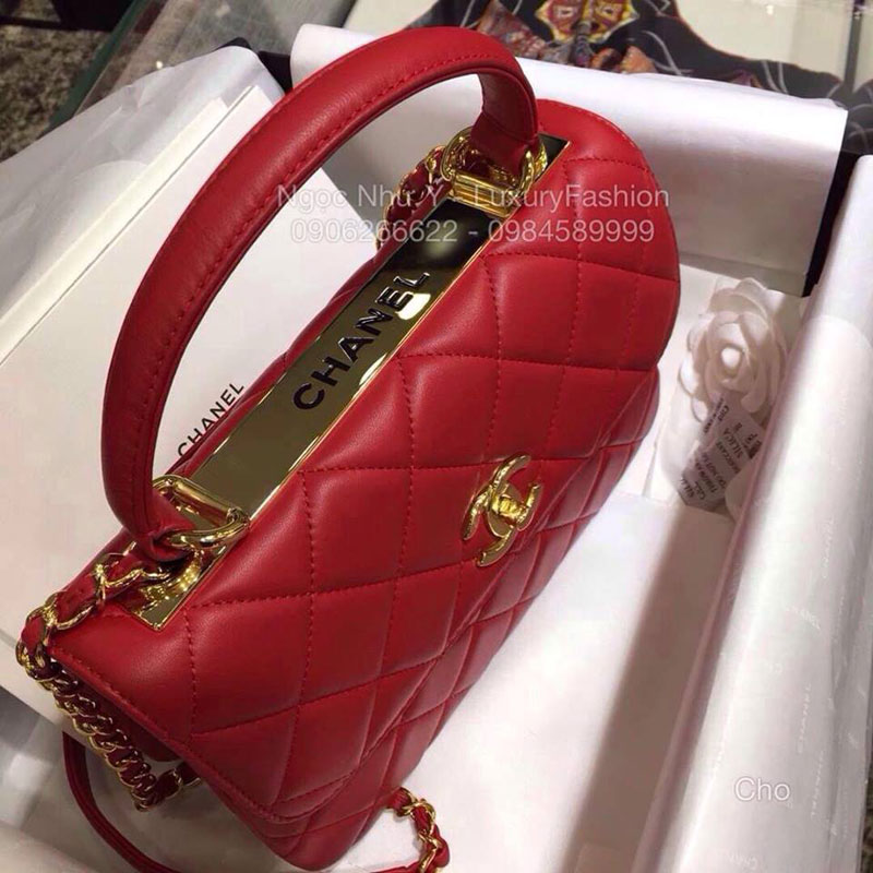 Túi Chanel Trendy màu đỏ khóa vàng kính thước 20cm