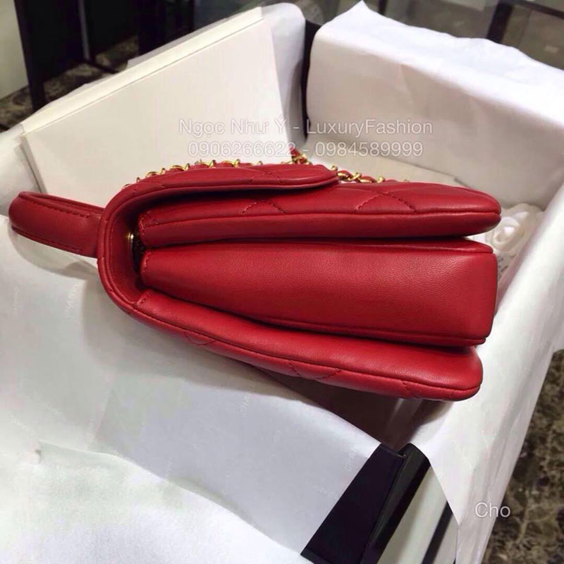 Túi Chanel Trendy màu đỏ khóa vàng kính thước 20cm