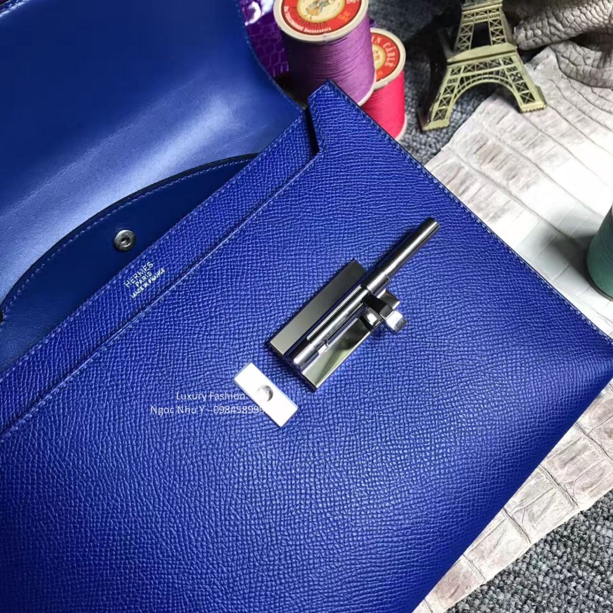 Túi Hermes Verrou màu xanh da epsom 