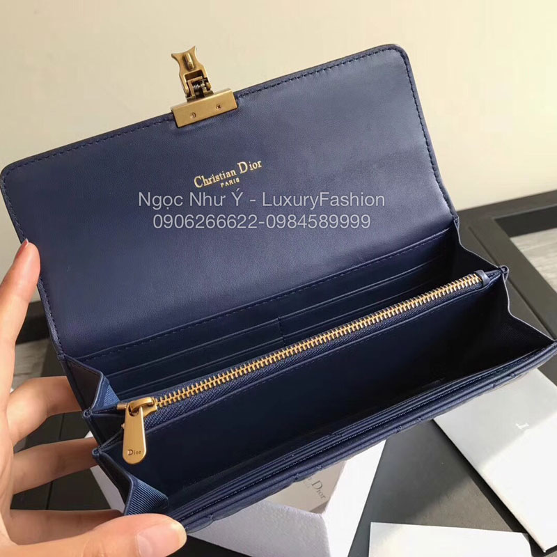 Ví Dior Dioraddict nữ cầm tay dài màu xanh