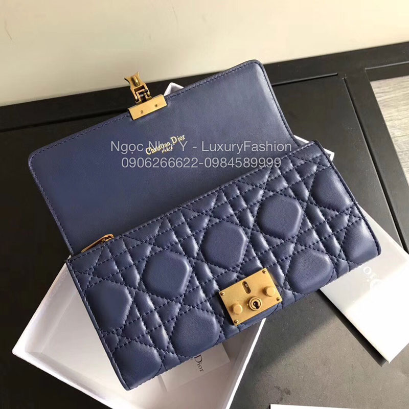 Ví Dior Dioraddict nữ cầm tay dài màu xanh