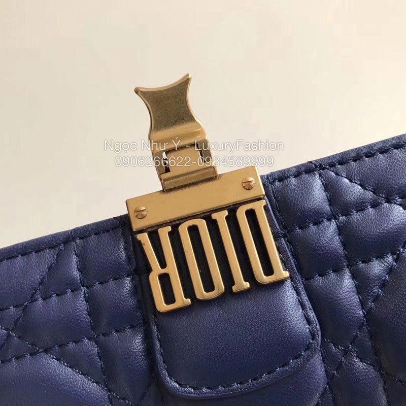 Ví Dior Dioraddict nữ cầm tay dài màu xanh