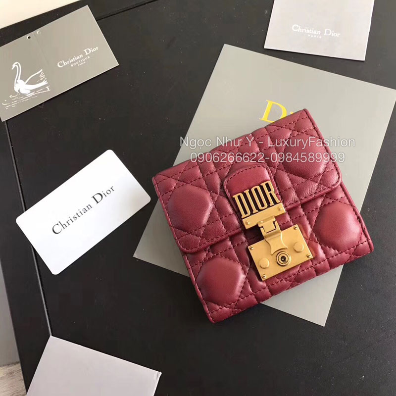 Ví Dior Dioraddict nữ cầm tay ngắn màu đỏ mận