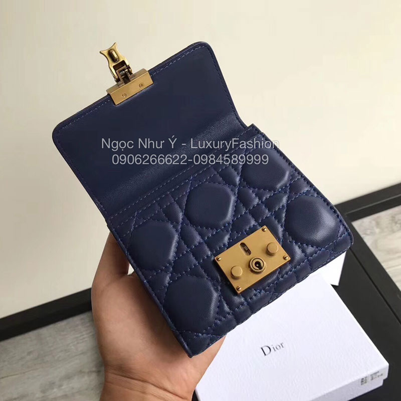 Ví Dior Dioraddict nữ cầm tay ngắn màu xanh 