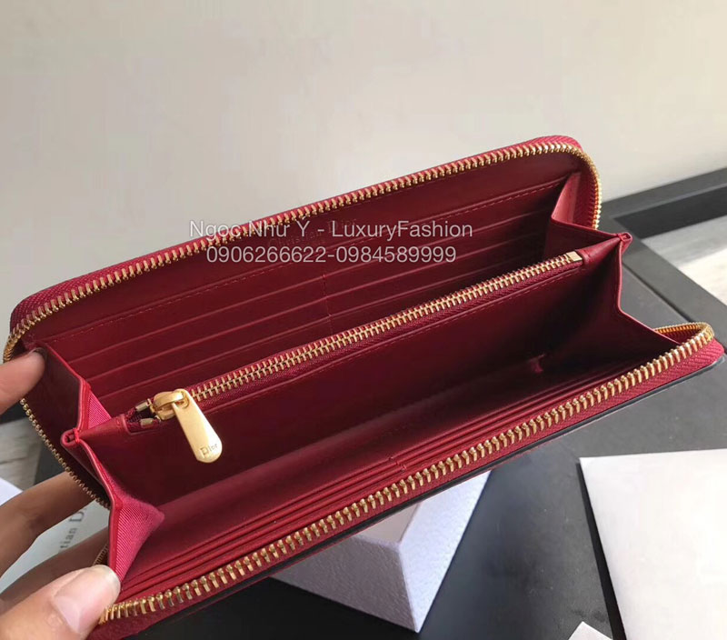 Ví Dior J'adior da sần dài màu đỏ