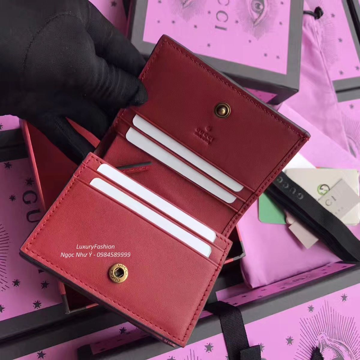Gucci Queen Margaret Leather Card Case 