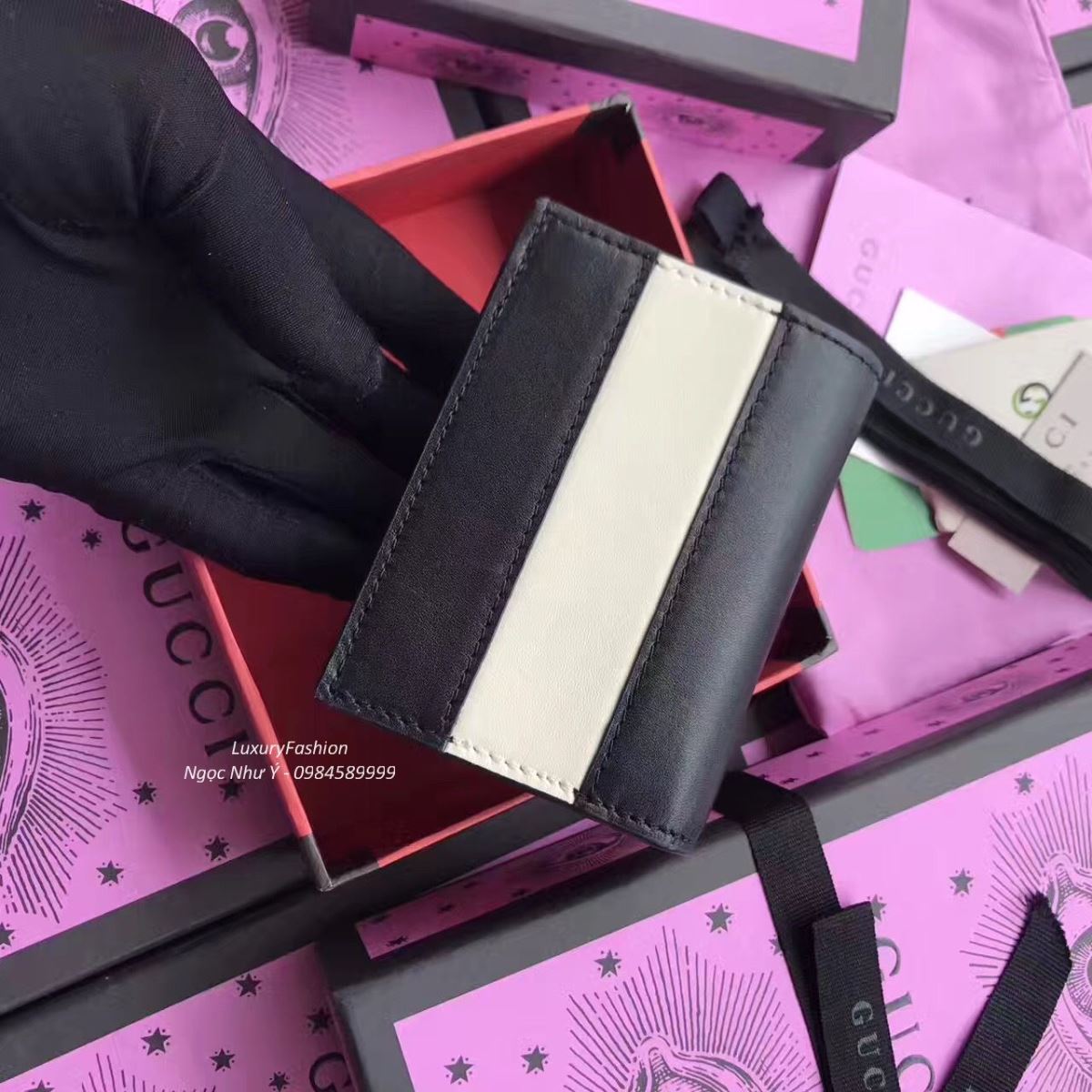 Gucci Queen Margaret Leather Card Case 