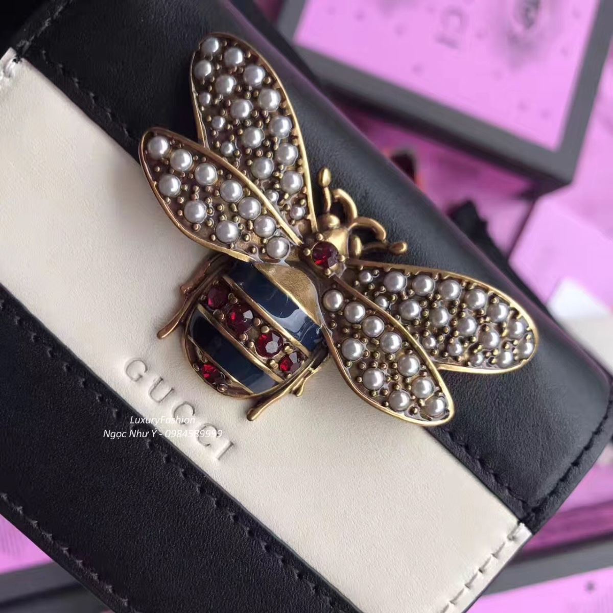 Gucci Queen Margaret Leather Card Case 