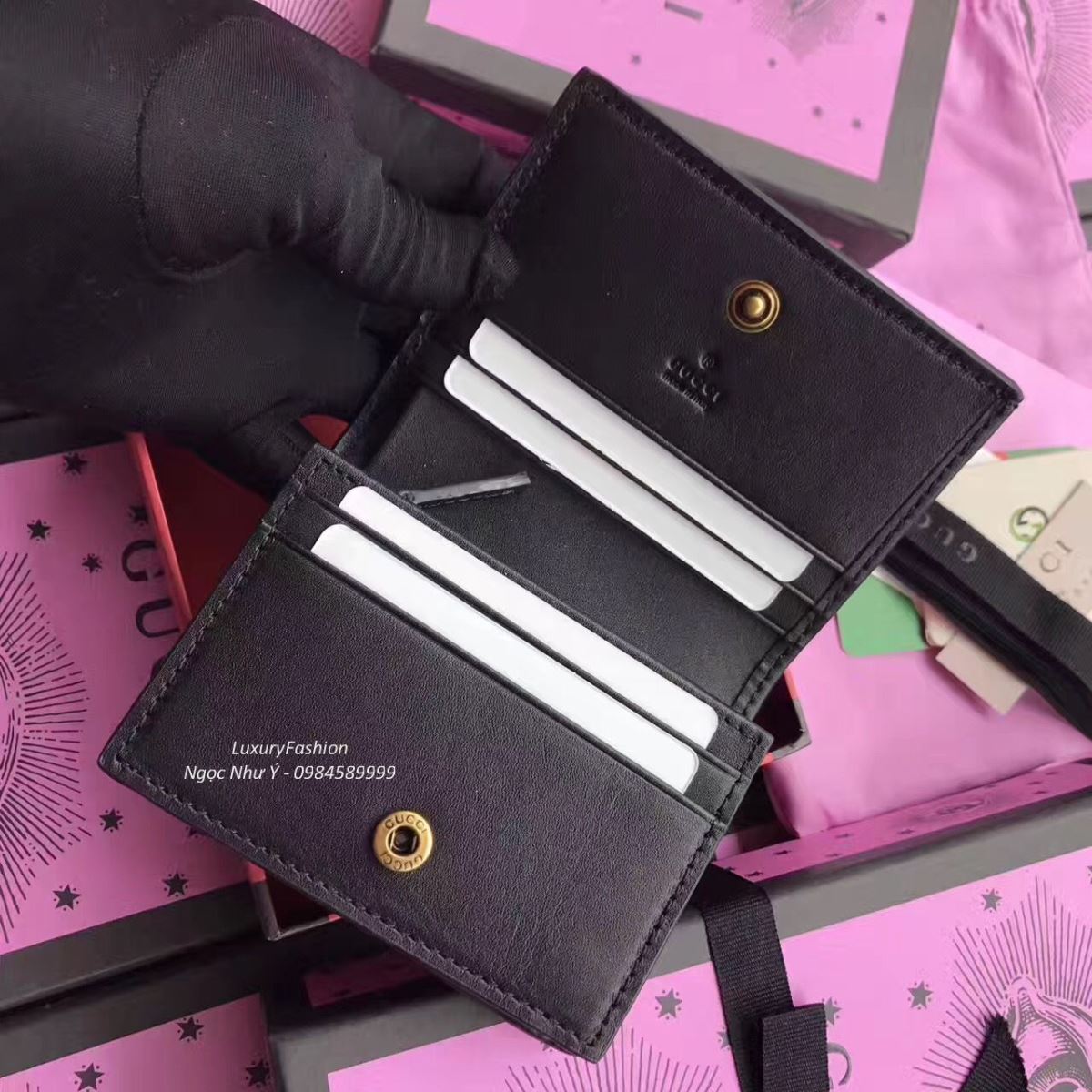Gucci Queen Margaret Leather Card Case 