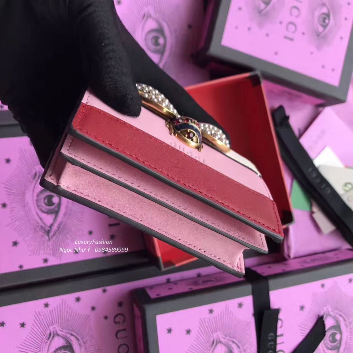 Gucci Queen Margaret Leather Card Case 