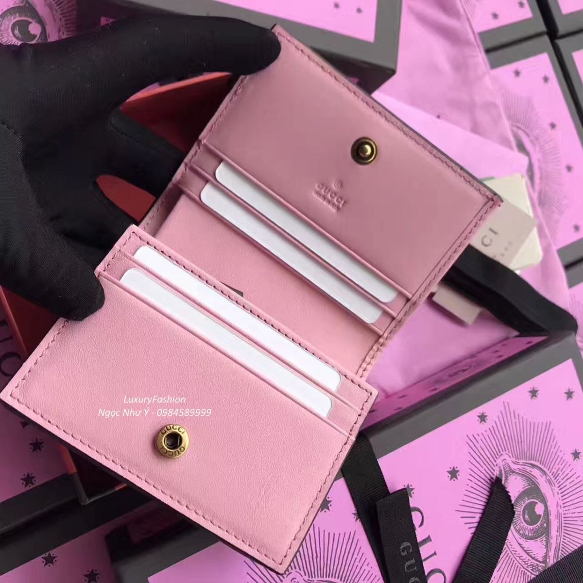 Gucci Queen Margaret Leather Card Case 