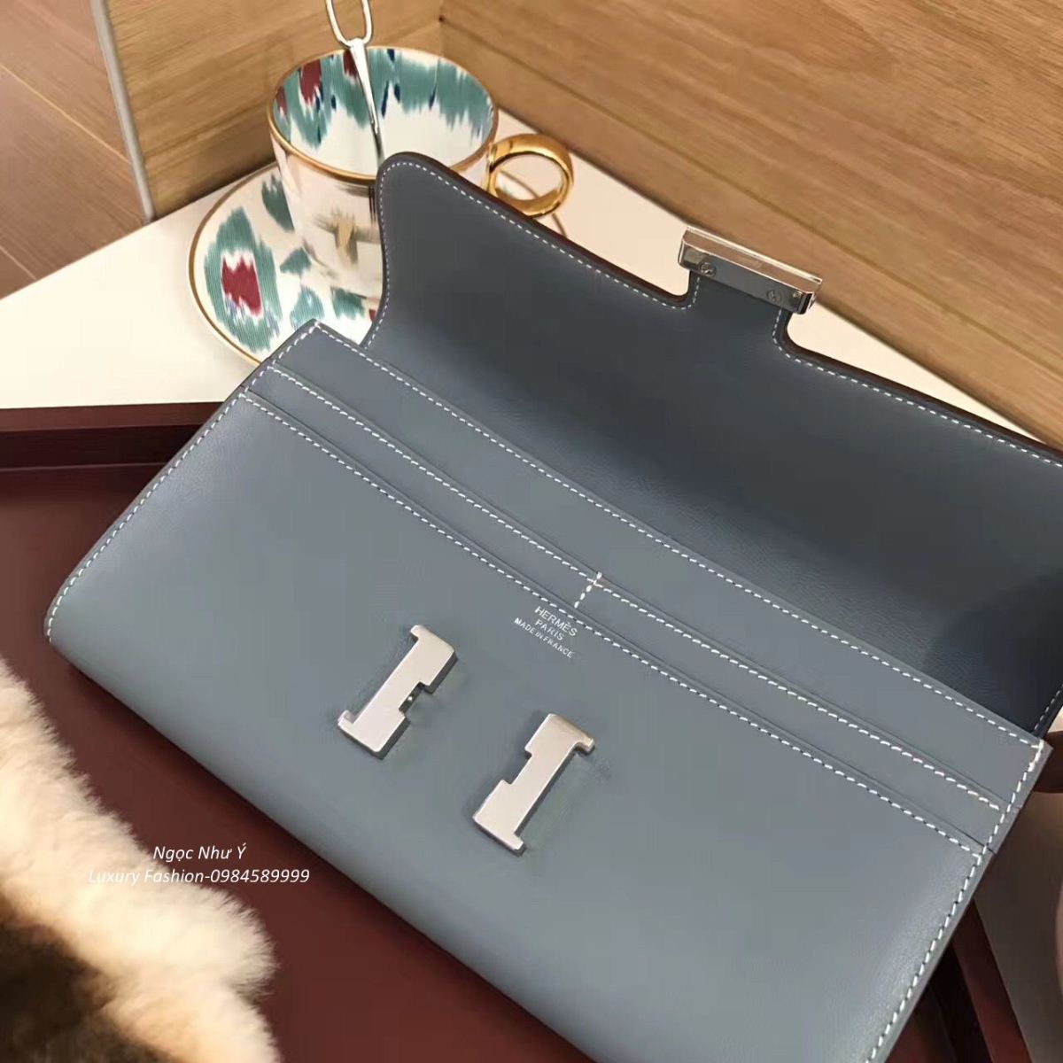 Hermes Constance Wallet Swift Blue Jean