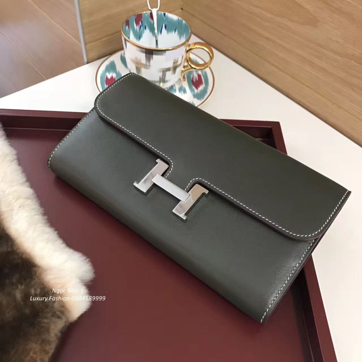 Hermes Constance Wallet Swift Blue Jean