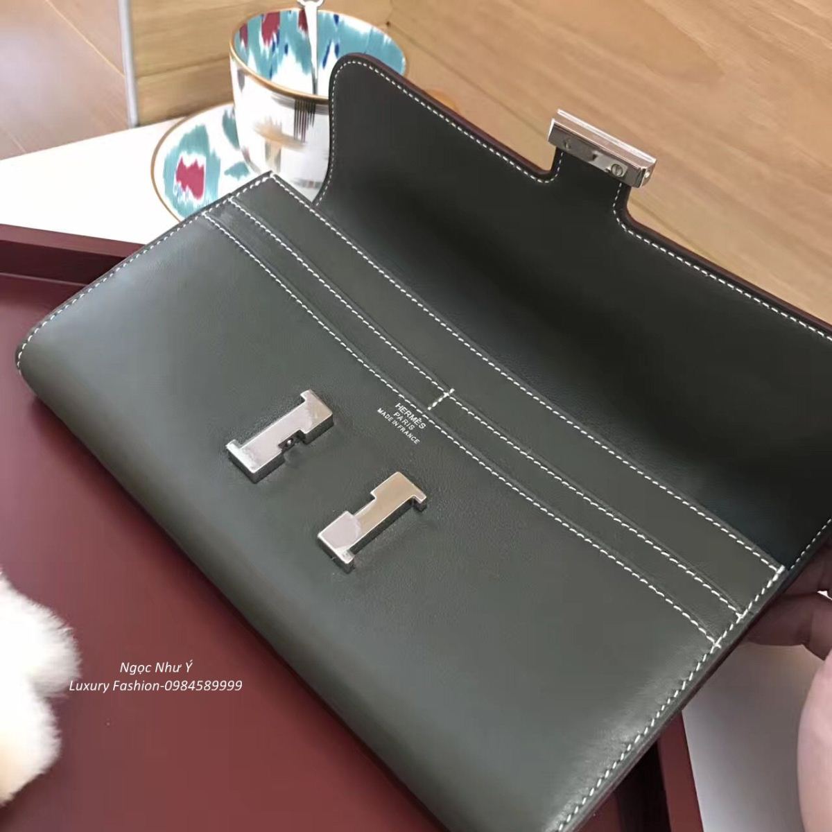 Hermes Constance Wallet Swift Blue Jean