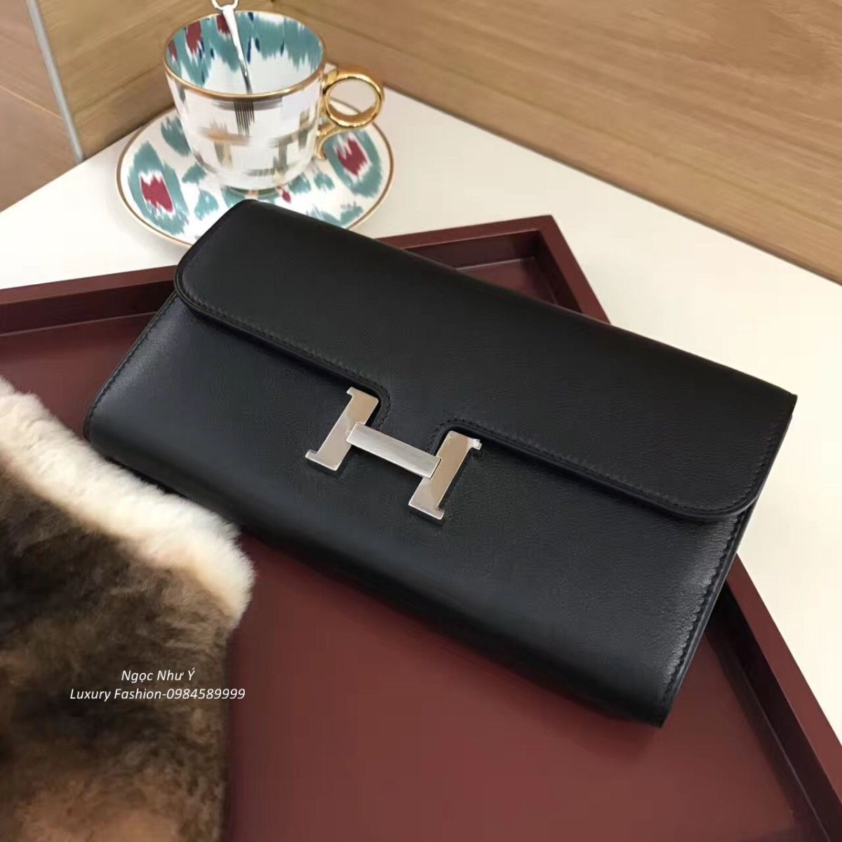 Hermes Constance Wallet Swift Black