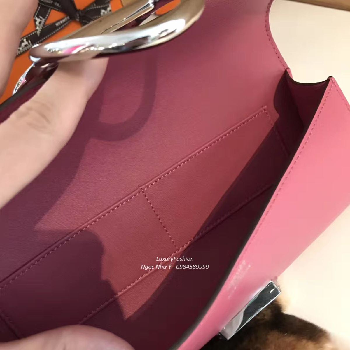 Ví Hermes Egee da Box màu hồng