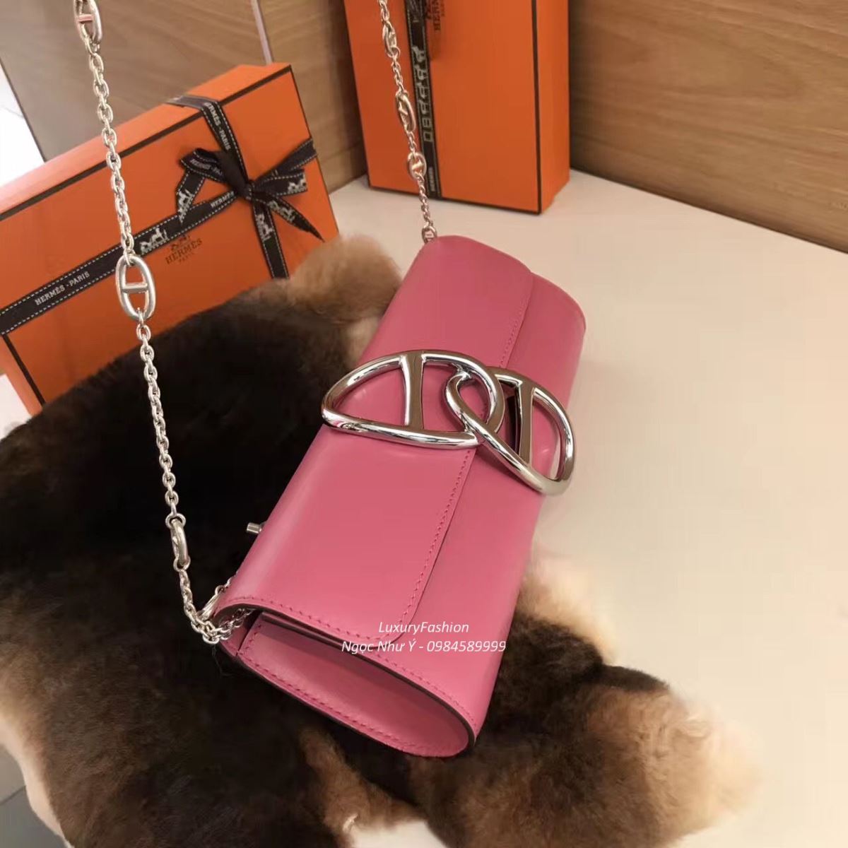 Ví Hermes Egee da Box màu hồng