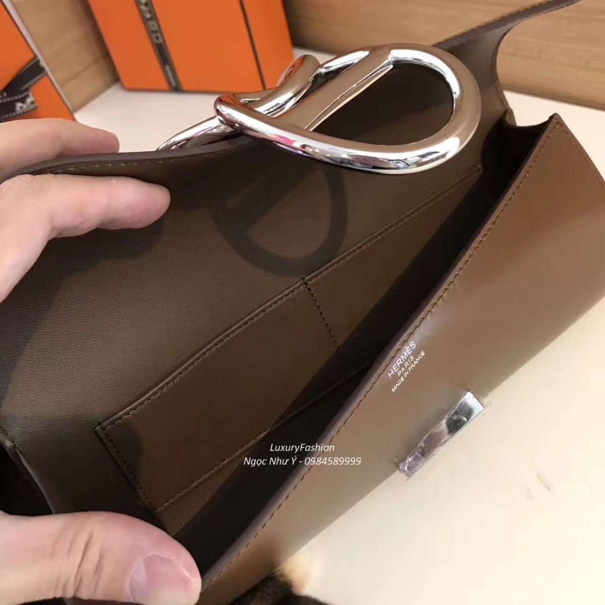 Ví Hermes Egee da Box màu nâu