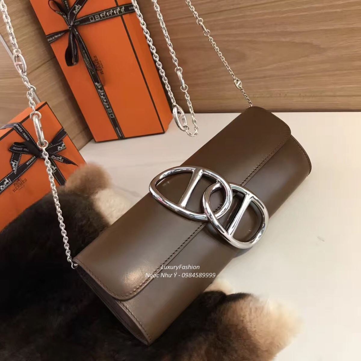 Ví Hermes Egee da Box màu nâu