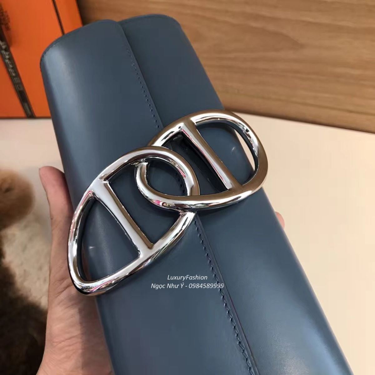 Ví Hermes Egee da Box màu xanh