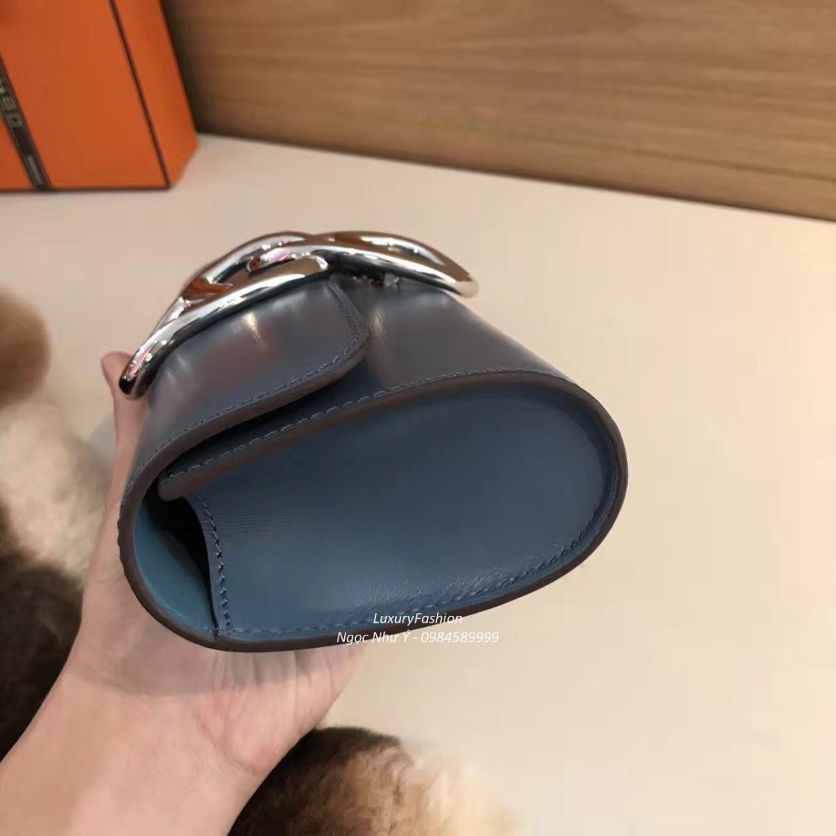 Ví Hermes Egee da Box màu xanh